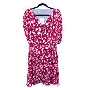 Never A Wallflower Shadow Floral Red & White Dress Size XS NWT